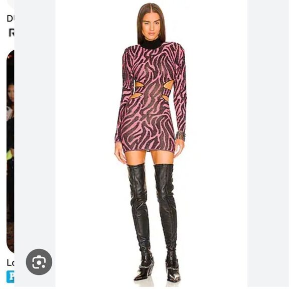 Dundas X Revolve Mini Sweater Knits Dress Womens  Sz M Black  And Pink Metallic - Picture 2 of 14